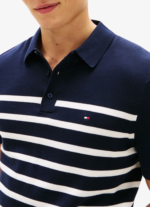 Tommy Hilfiger Regular fit polo met logoborduring - detail 5 donkerblauw