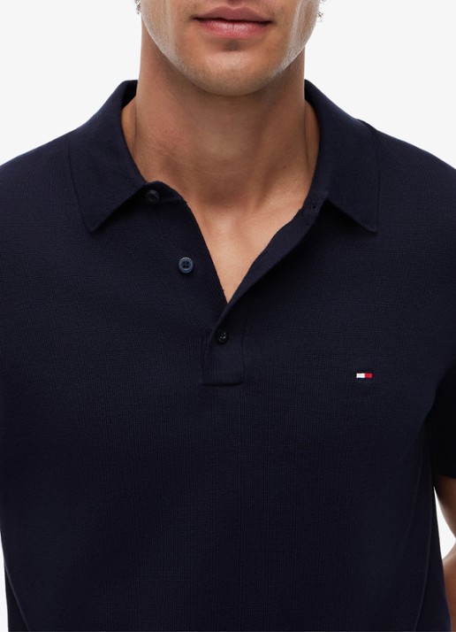 Tommy Hilfiger Regular fit polo met logoborduring - detail 3 blauw