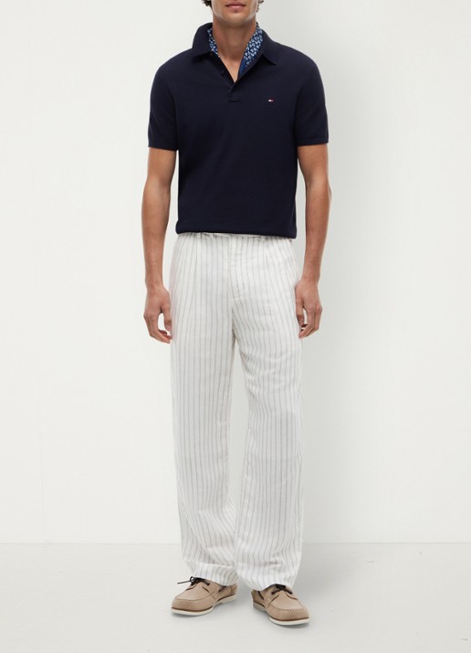 Tommy Hilfiger Regular fit polo met logoborduring - voorkant 6 blauw