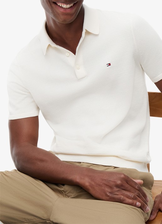 Tommy Hilfiger Regular fit polo met logoborduring - detail 3 gebroken wit
