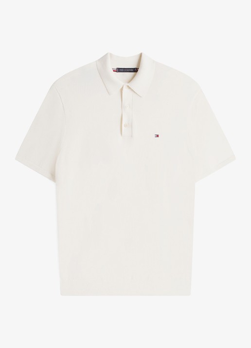 Tommy Hilfiger Regular fit polo met logoborduring - voorkant 4 gebroken wit