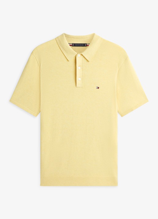 Tommy Hilfiger Regular fit polo met logoborduring - voorkant geel