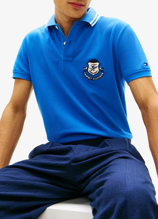 Tommy Hilfiger Regular fit polo met logoborduring - detail 5 royaalblauw