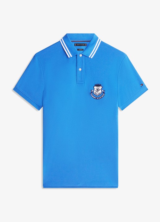 Tommy Hilfiger Regular fit polo met logoborduring - voorkant 2 royaalblauw