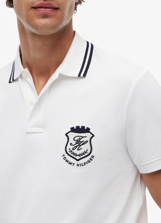 Tommy Hilfiger Regular fit polo met logoborduring - detail 3 wit