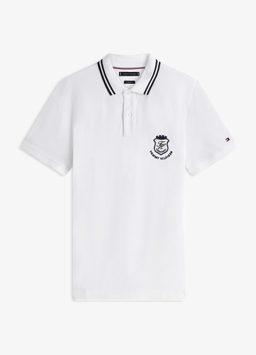 Tommy Hilfiger Regular fit polo met logoborduring - voorkant 4 wit