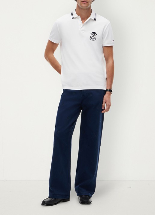 Tommy Hilfiger Regular fit polo met logoborduring - voorkant 5 wit