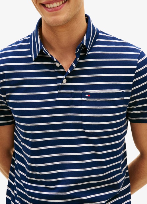 Tommy Hilfiger Regular fit polo met streepprint en borstzak - detail 5 donkerblauw