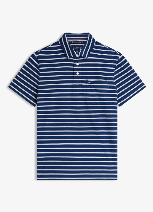 Tommy Hilfiger Regular fit polo met streepprint en borstzak - voorkant 2 donkerblauw