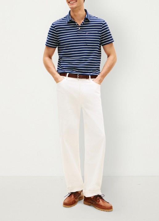 Tommy Hilfiger Regular fit polo met streepprint en borstzak - voorkant 3 donkerblauw