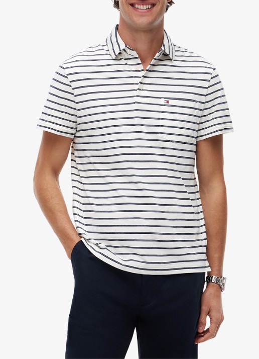 Tommy Hilfiger Regular fit polo met streepprint en borstzak - detail 4 gebroken wit