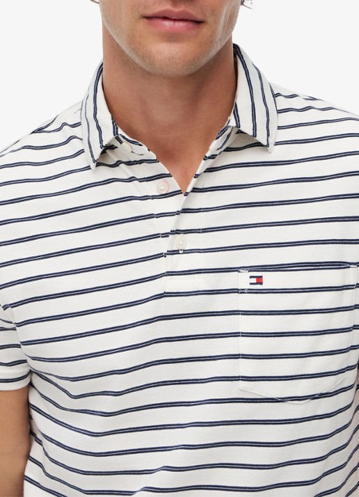 Tommy Hilfiger Regular fit polo met streepprint en borstzak - detail 5 gebroken wit