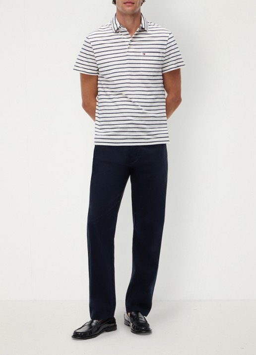 Tommy Hilfiger Regular fit polo met streepprint en borstzak - voorkant 3 gebroken wit