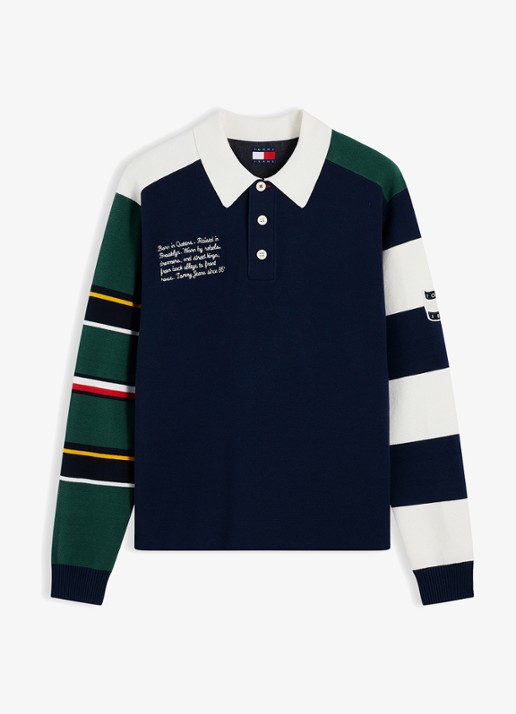 Tommy Hilfiger Regular fit polo met streepprint en logo - voorkant 2 donkerblauw