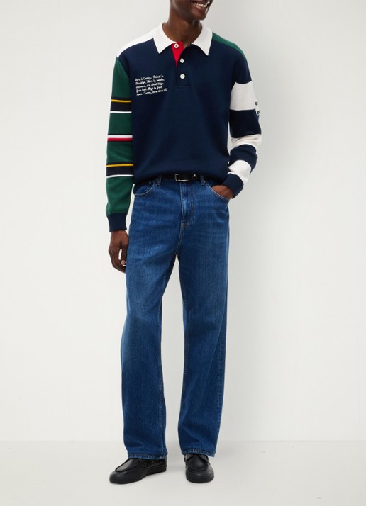 Tommy Hilfiger Regular fit polo met streepprint en logo - voorkant 3 donkerblauw