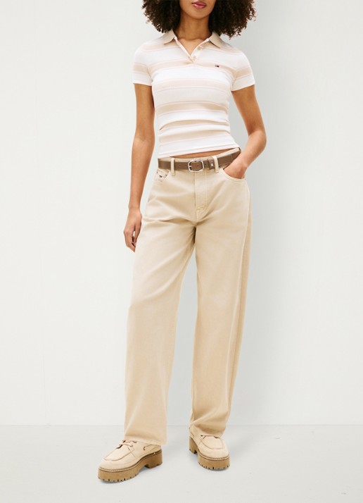 Tommy Hilfiger Regular fit polo met streepprint - voorkant 2 beige