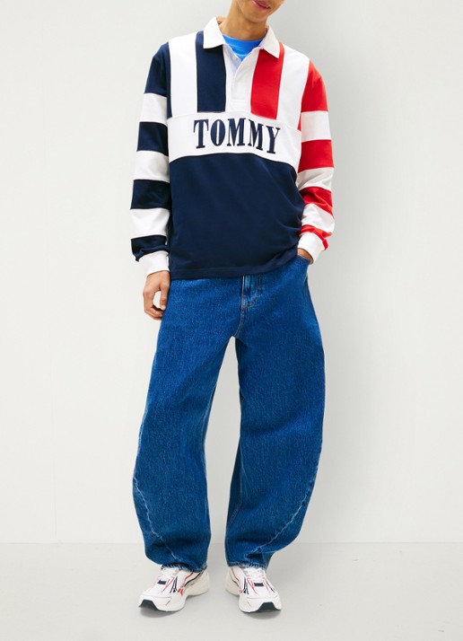 Tommy Hilfiger Regular fit polo met streepprint - voorkant 5 dark night navy-c1g