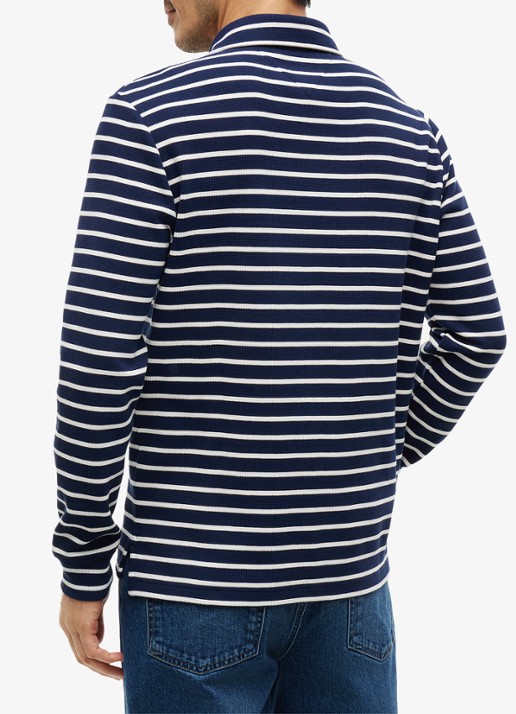 Tommy Hilfiger Regular fit polo met streepprint - achterkant 3 donkerblauw
