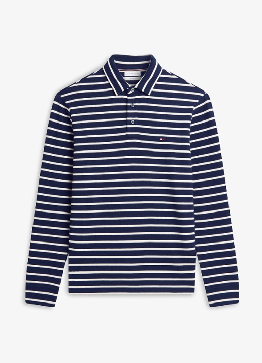 Tommy Hilfiger Regular fit polo met streepprint - voorkant 4 donkerblauw