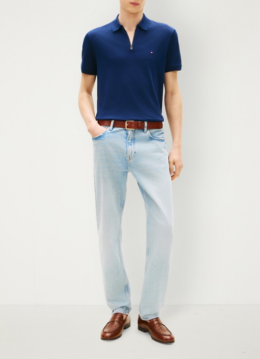 Tommy Hilfiger Regular fit polo van katoen - voorkant 4 donkerblauw