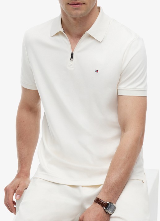 Tommy Hilfiger Regular fit polo van katoen - detail 5 ivoor