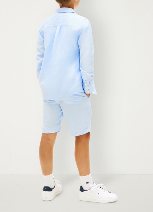 Tommy Hilfiger Relaxed fit overhemd in linnenblend - achterkant 3 blauw