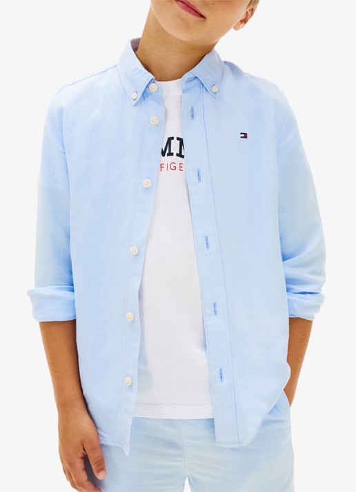 Tommy Hilfiger Relaxed fit overhemd in linnenblend - detail 4 blauw