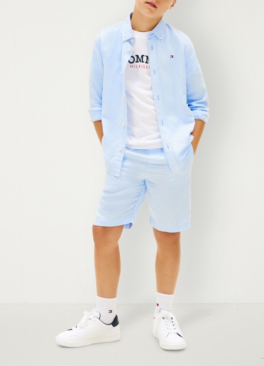 Tommy Hilfiger Relaxed fit overhemd in linnenblend - voorkant 2 blauw