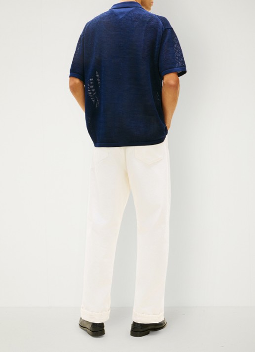 Tommy Hilfiger Relaxed fit overhemd met opengewerkt dessin - achterkant 3 donkerblauw