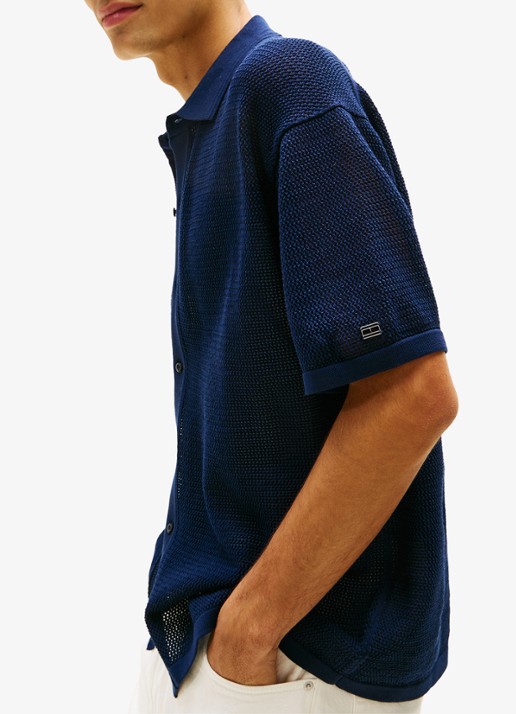 Tommy Hilfiger Relaxed fit overhemd met opengewerkt dessin - detail 5 donkerblauw
