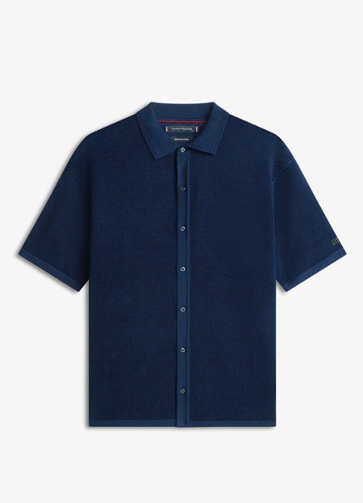 Tommy Hilfiger Relaxed fit overhemd met opengewerkt dessin - voorkant donkerblauw