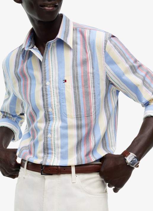 Tommy Hilfiger Relaxed fit overhemd met streepprint - detail 5 blauw