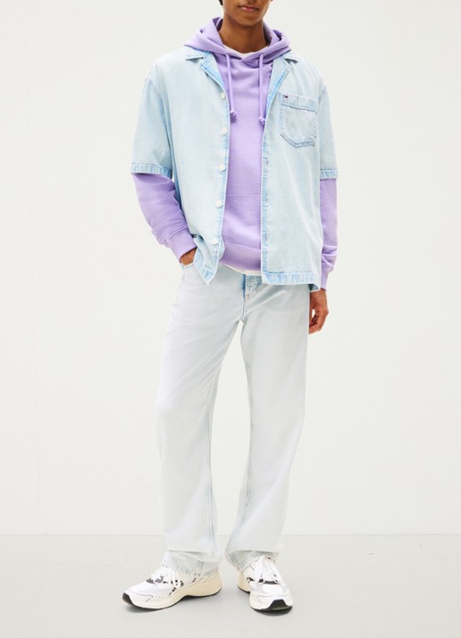 Tommy Hilfiger Relaxed fit overhemd van denim met borstzak - voorkant 3 lichtblauw