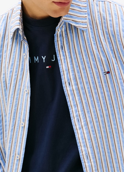 Tommy Hilfiger Relaxed fit overshirt met streepprint - detail 4 denim