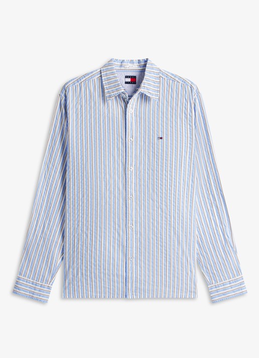 Tommy Hilfiger Relaxed fit overshirt met streepprint - voorkant denim