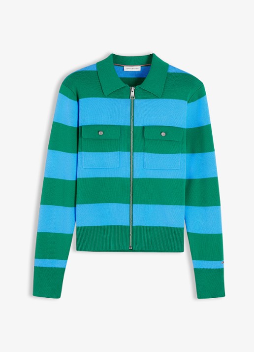 Tommy Hilfiger Ribgebreid vest met streepprint - voorkant 4 blauw
