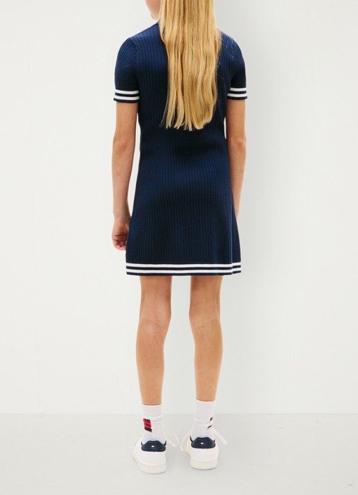 Tommy Hilfiger Ribgebreide mini jurk met streep detail - achterkant 3 donkerblauw