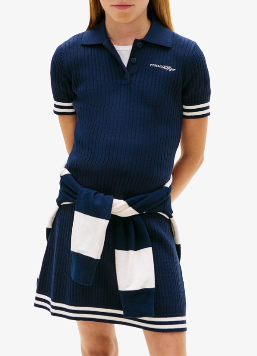 Tommy Hilfiger Ribgebreide mini jurk met streep detail - detail 4 donkerblauw