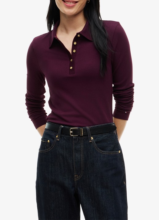 Tommy Hilfiger Ribgebreide polo met knoop details