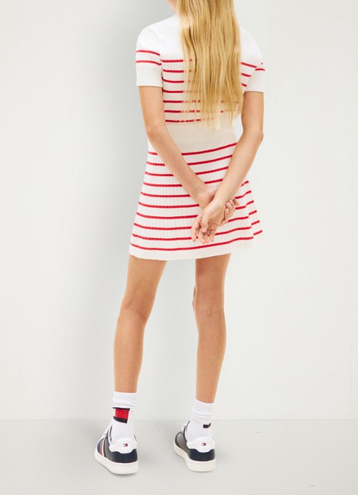 Tommy Hilfiger Ribgebreide rok met streepprint - achterkant 3 rood