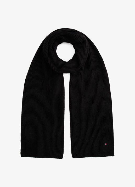 Tommy Hilfiger Ribgebreide sjaal in kasjmierblend 185 x25 cm - voorkant 4 zwart