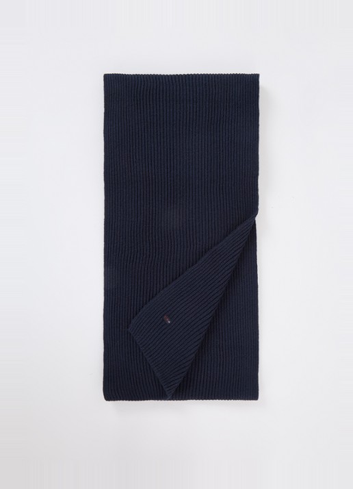 Tommy Hilfiger Ribgebreide sjaal in kasjmierblend 185 x25 cm - detail donkerblauw