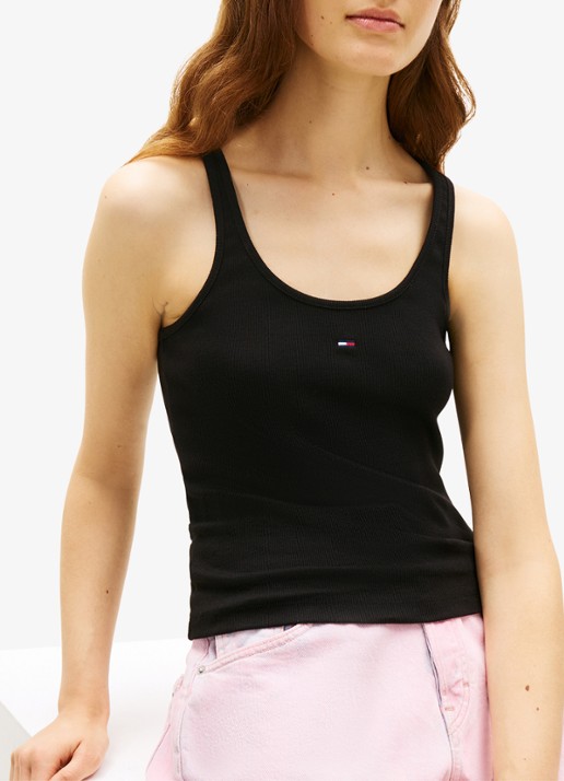 Tommy Hilfiger Ribgebreide tanktop met logoborduring - detail 2 zwart