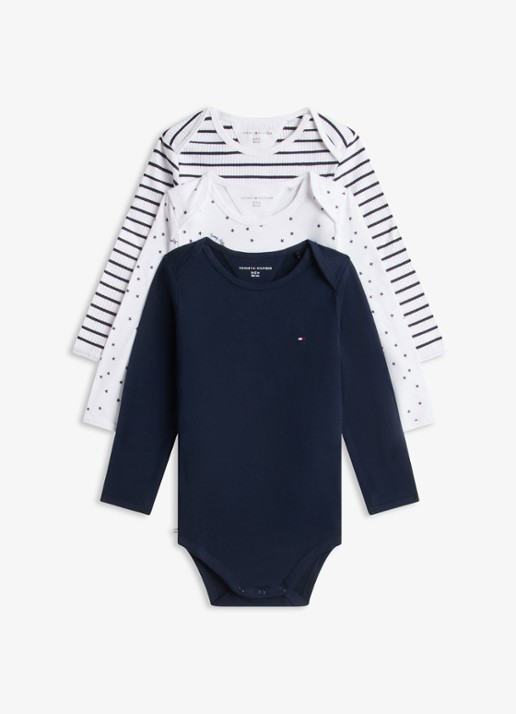 Tommy Hilfiger Romper in cadeauset met print 3-pack - voorkant 3 dark night navy-c1g / blauw