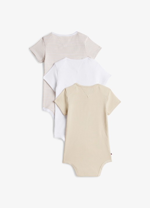 Tommy Hilfiger Romper met logo in 3-pack - achterkant 2 beige