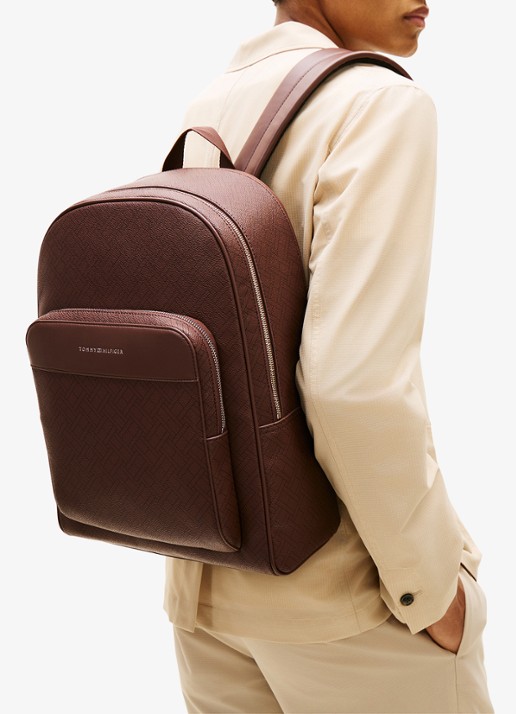 Tommy Hilfiger Rugzak met logoprint - voorkant 4 donkerbruin