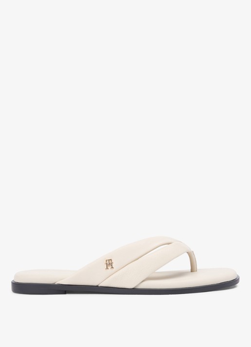 Tommy Hilfiger Sandaal van leer met logo - voorkant 3 gebroken wit