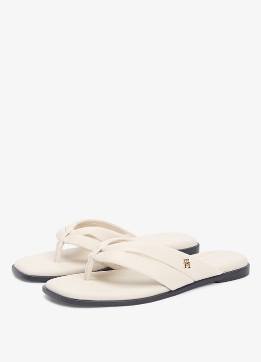 Tommy Hilfiger Sandaal van leer met logo - voorkant 4 gebroken wit