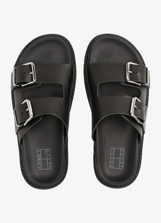 Tommy Hilfiger Sandalen van leer - detail 2 zwart
