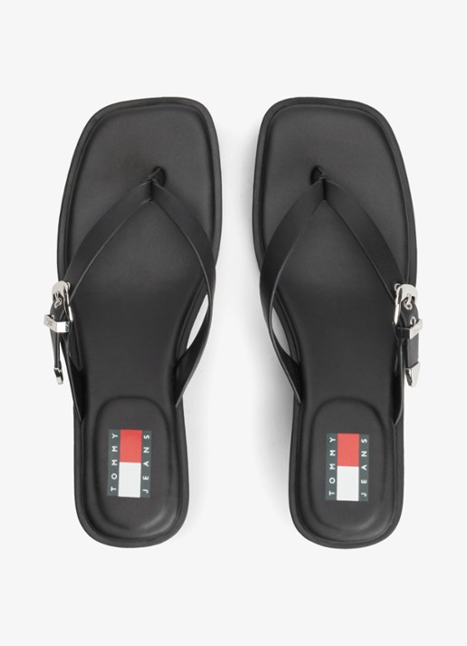 Tommy Hilfiger Sandalette van leer - voorkant 6 zwart